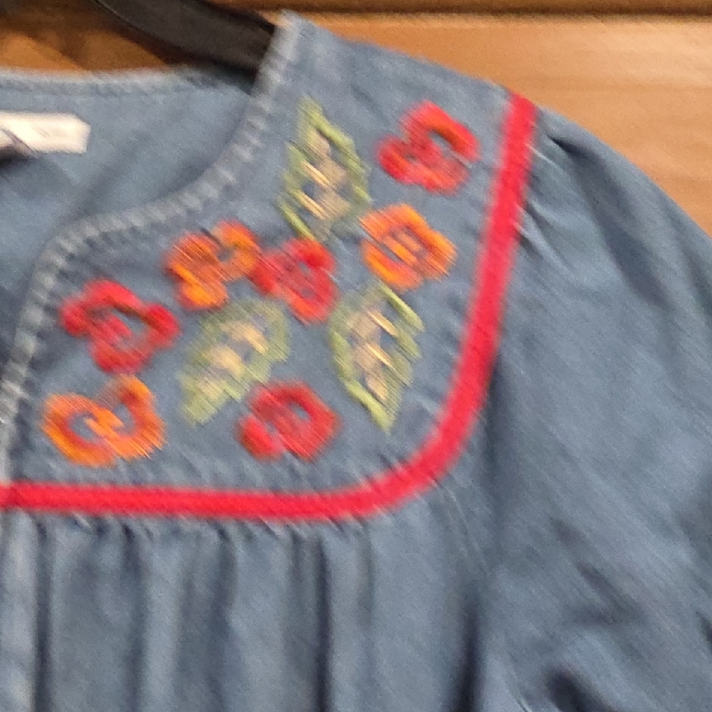 Denim&Co Blue Robe with Colorful Embroidery - Picture 5 of 9